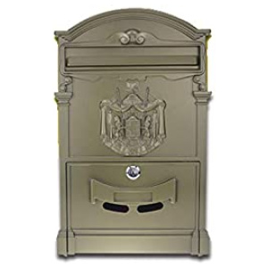 SHYPwM Boîte aux Lettres sécurisée de boîte aux Lettres verrouillable de boîte aux Lettres accrochante de Mur, boîte aux Lettres en Aluminium de Fonte imperméable avec 2 clés (Color : Coffee)