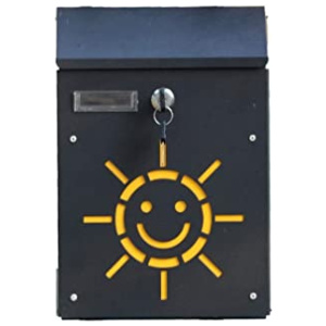 SFFZY Boîtes aux lettres à motif soleil – Boîte à clés – Verrouillage de capacité moyenne en acier galvanisé pour boîte aux lettres murale noire