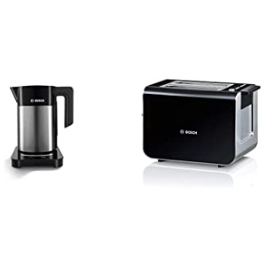 Bosch Electroménager TWK7203 Bouilloire électrique programmable, 2200 W, 1.7 liters, Noir/INOX & Bosch TAT8613 Grille-Pain 860 W Noir / Inox