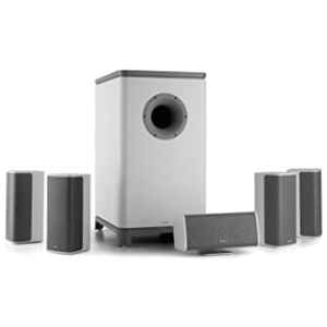 NUMAN Ambience – Système surround 5.1 Subwoofer , 4 enceintes satellites et une enceinte centrale , Mono dynamique avec woofer down firing 25,4 cm de 10″ , Blanc