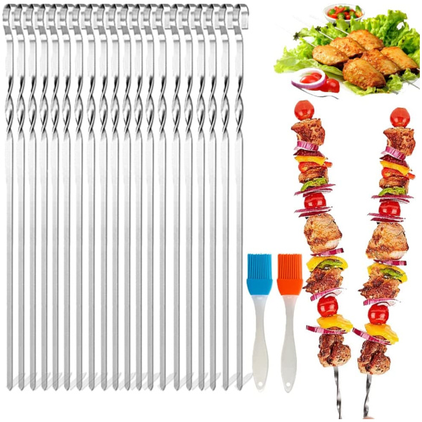 Lot De 10 Brochettes Plates En Acier Inoxydable Pour Barbecue
