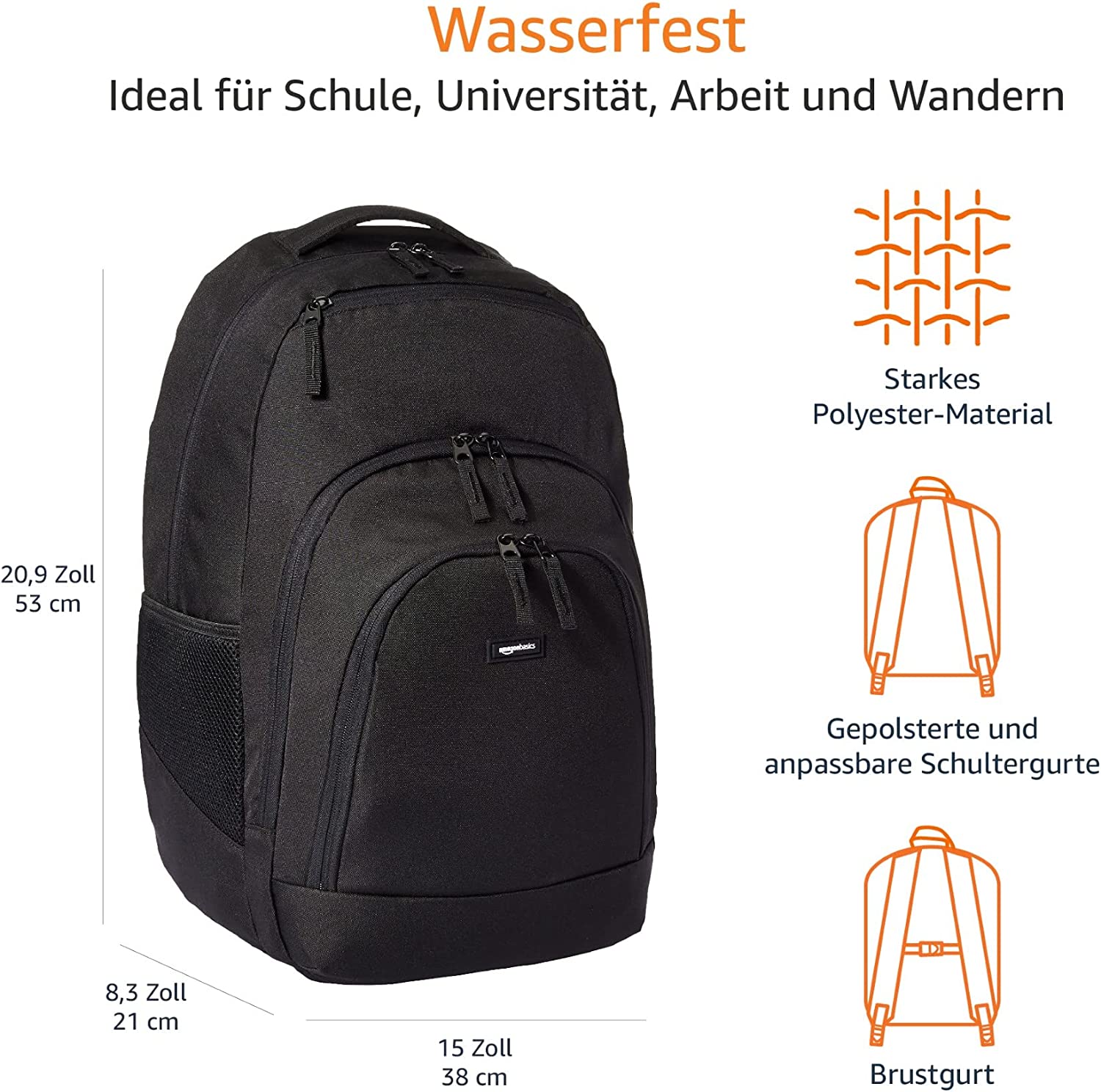 Amazon Basics Sac A Dos Avec Rangement Ordinateur Sac à Dos, Noir