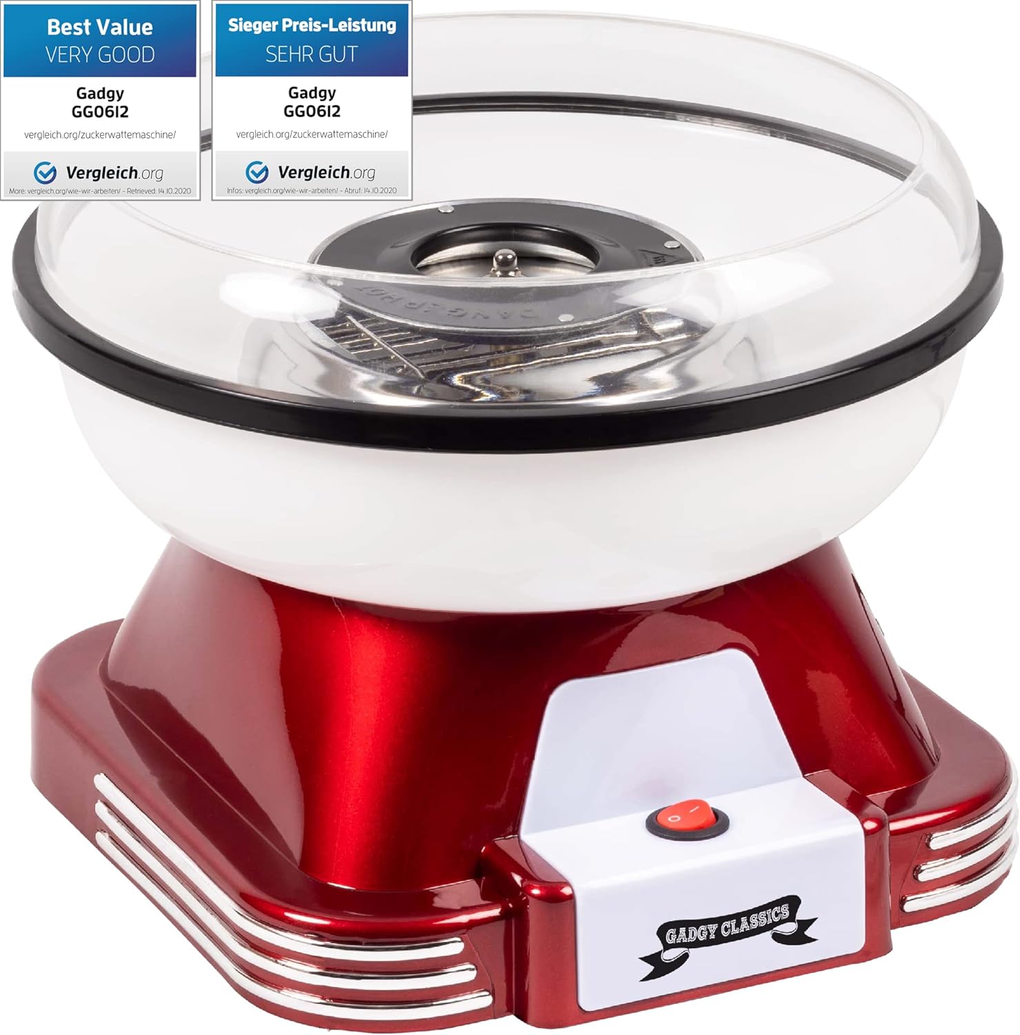 Machine à Barbe à Papa Maison – Design Rétro Rouge – Fonctionne Avec Sucre Ou Bonbons – Inclut 10 Bâtons Et Cuillère – 450W