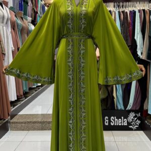 Abaya “Bleu Sérénité” – Dentelle de Luxe