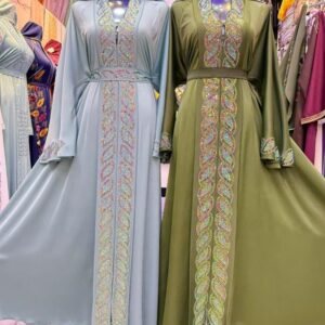 Abaya “Bleu Sérénité” – Dentelle de Luxe