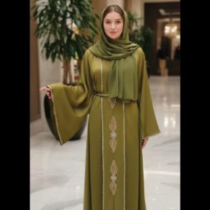 Abaya “Sultana Kaki” – Minimalisme Royal