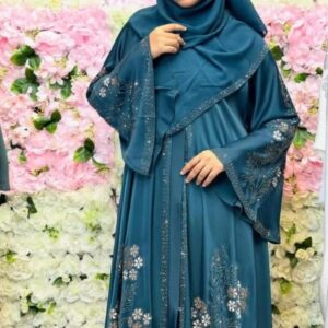 Abaya “Nuit de Pétrole” – Éclat Argenté