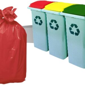 Poubelles DASRI et sacs pour déchets infectieux (jaunes, rouges, noirs selon le tri)